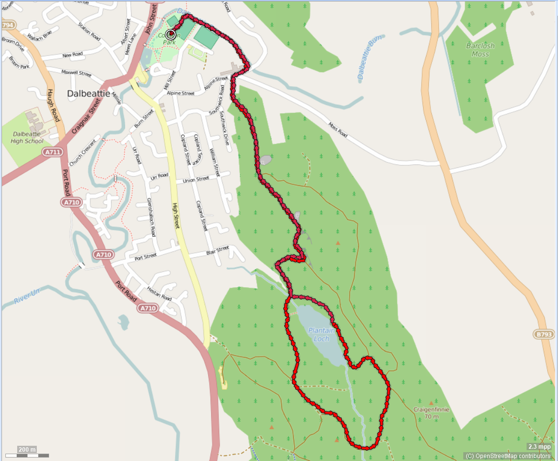 Map of walk Colliston Park Dalbeattie to Heart CLeft Stane (Heart Stone)